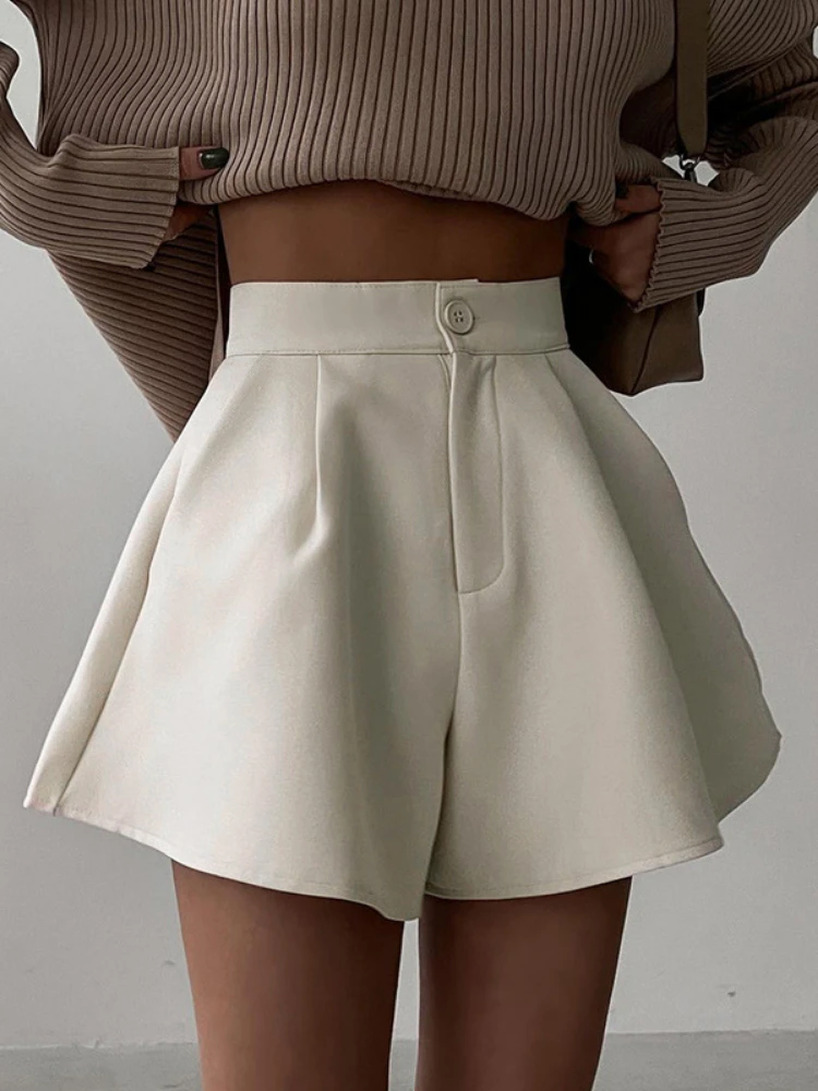 

Women High Waist Shorts Summer Casual Loose A-line Wide Leg Short Pants Solid Fashion Pocket Office Lady Trousers Streetwear