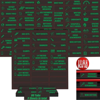 Set di 90 Etichette per Cassetta degli Attrezzi, 82 Pre-Stampate e 8 Vuote, Adesivi per Organizzazione, Etichette per Cassetti degli Attrezzi