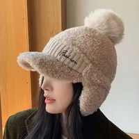 Cute Solid Color Warm Earmuffs Cap Windproof Thermal Knitted Baseball Cap Thick Versatile Ear Flap Protection Hat Women