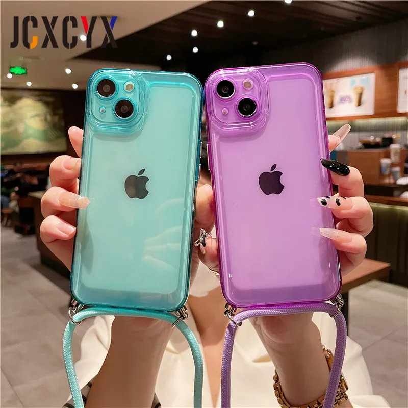 Comprar Funda de silicona para teléfono iPhone, Color caramelo, 15, 14 Pro  Max, 13, 12, 11 Pro, X, XR, XS, Max, 7, 8 Plus, collar con cubierta de  cordón de cuerda