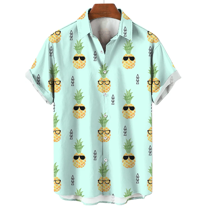 3D Printed Hawaiian Men Shirt Tropical Fruit Pineapple Women Short Sleeve Shirt Leisure Comfortable Top Vacation Beachwear Tops 3