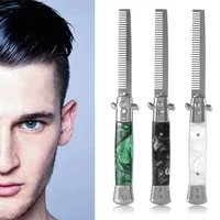 Knife Comb Folding Comb 3Colors Stainless Steel Switchblade Spring Oil Hair Comb Foldable Hairstyling Brush