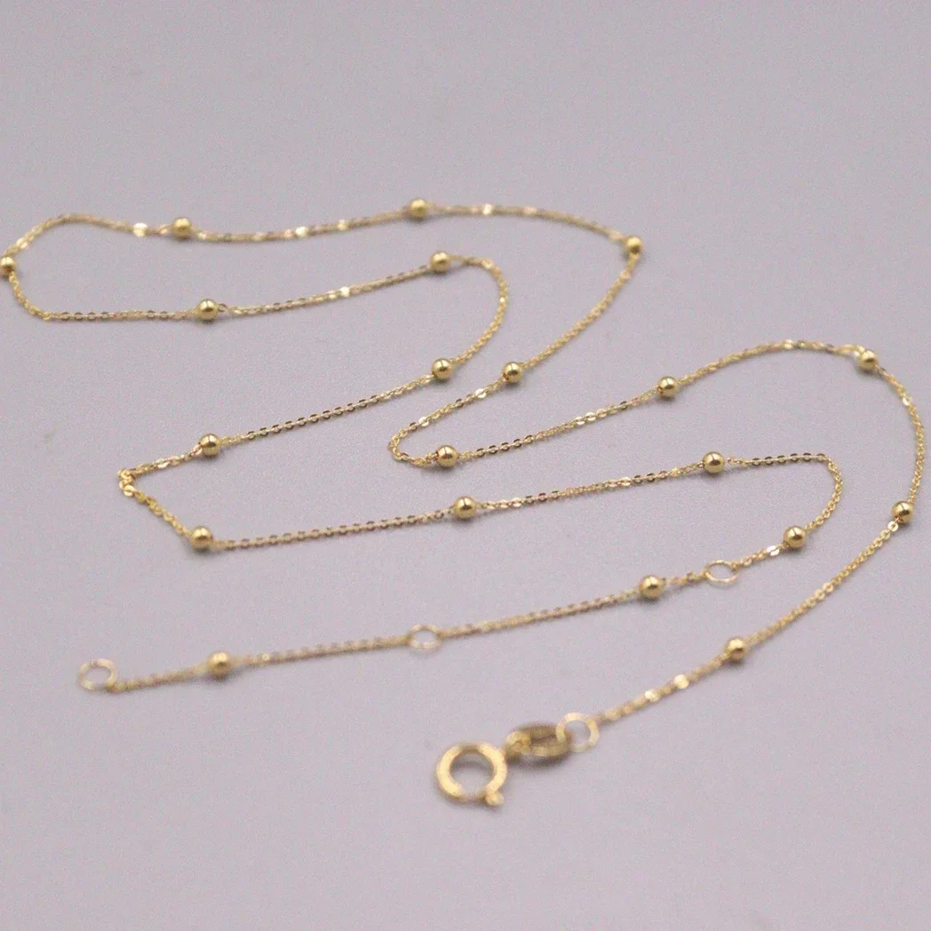 

Pure Au750 18K Yellow Gold Necklace For Women 1.2mm Ball Bead Rolo Link Necklace 45cm/18inch /1.16g
