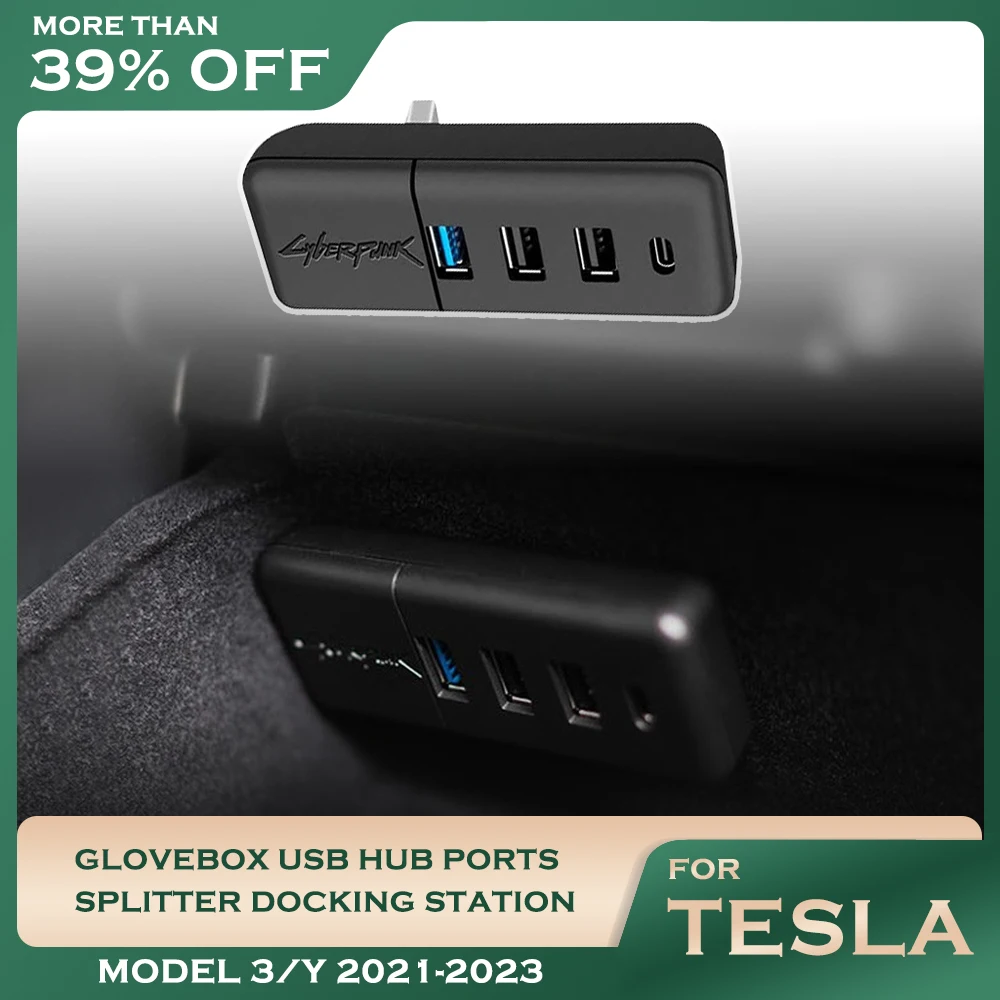 

For Tesla Model 3 Y Glovebox USB Hub Ports Splitter Docking Station 4 In 1 Game Co-pilot USB Spiliter Auto Parts 2021 2022