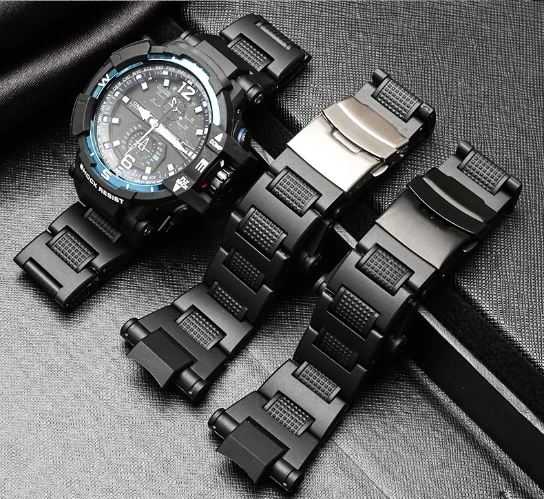 

Watch Accessories Band Professional for GW-A1100FC GW-A1000 Replace Wrist Strap Black Plastic Steel Safety Buckle Bracelet 16MM