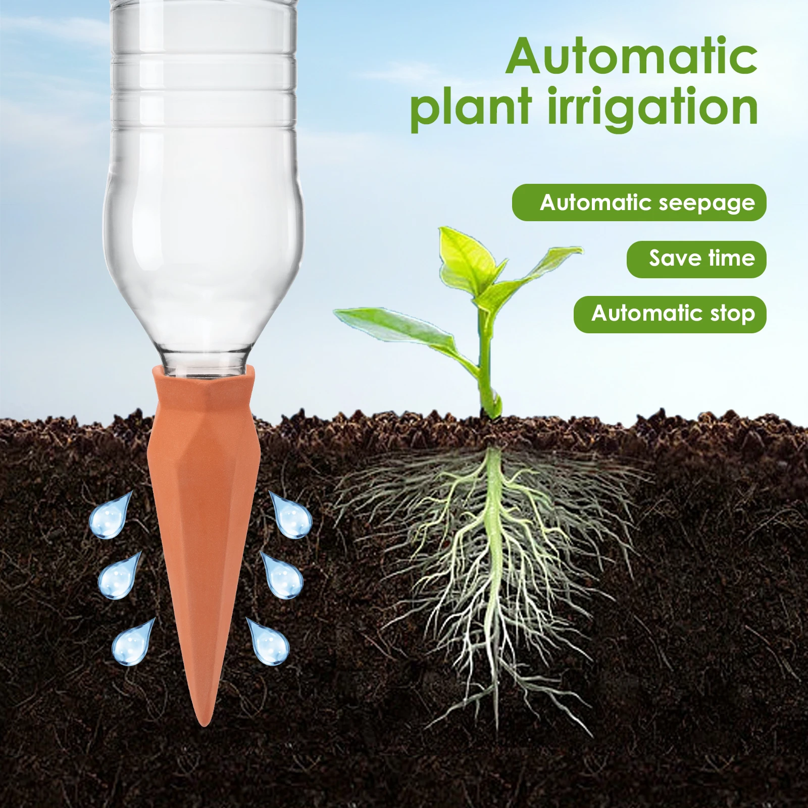 8Pcs Self Watering Stakes Red Clay Plant Watering Devices with Digging Tools Insert Indoor Automatic Mini Irrigation System