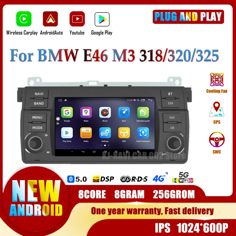 

7 "Android 14 для BMW E46 M3 318/320/325 радио GPS навигатор плеер BT мультимедийный плеер беспроводной экран Carplay WIFI головное устройство
