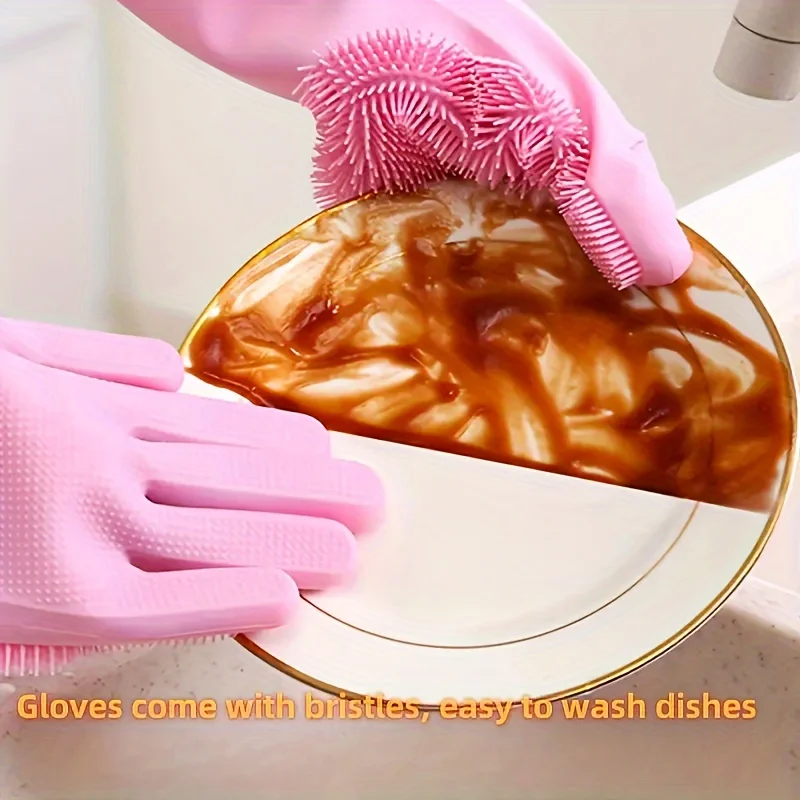 Silicone Multifunctional Dishwashing and Cleaning Gloves with Heat Insulation