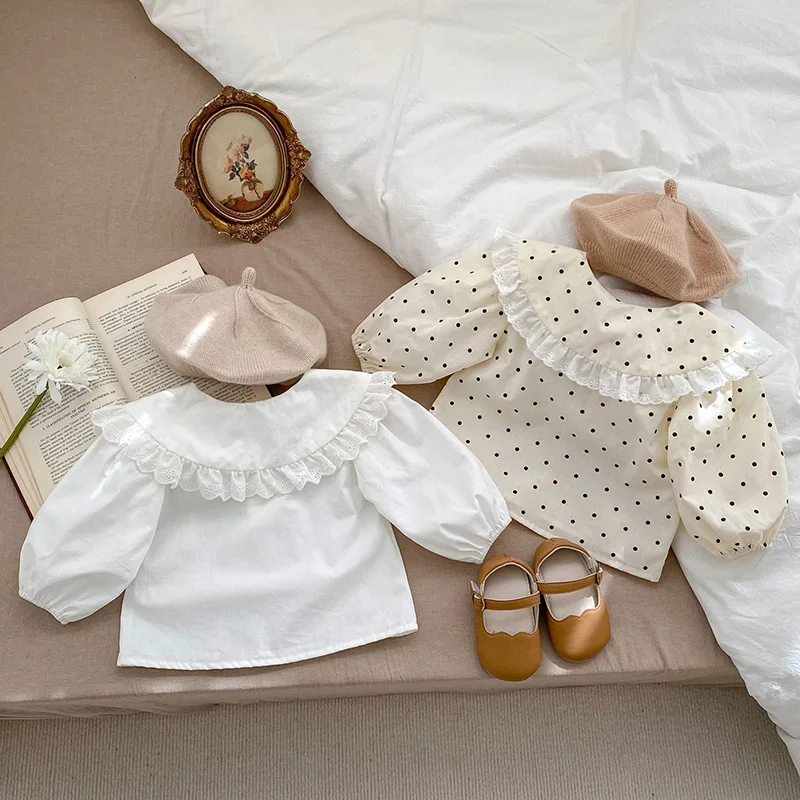 New Spring Korean Style Infant Baby Girl T-shirt Long Sleeved Cotton Dots Printing Shirt Newborn Baby Girls Pullover Tops