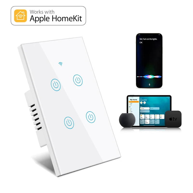 ארה"ב סטנדרטי Homekit חכם מגע 4 כנופיית אור מתג בית אוטומציה APP קול שלט רחוק על ידי גוגל עוזר Alexa אפל siri
