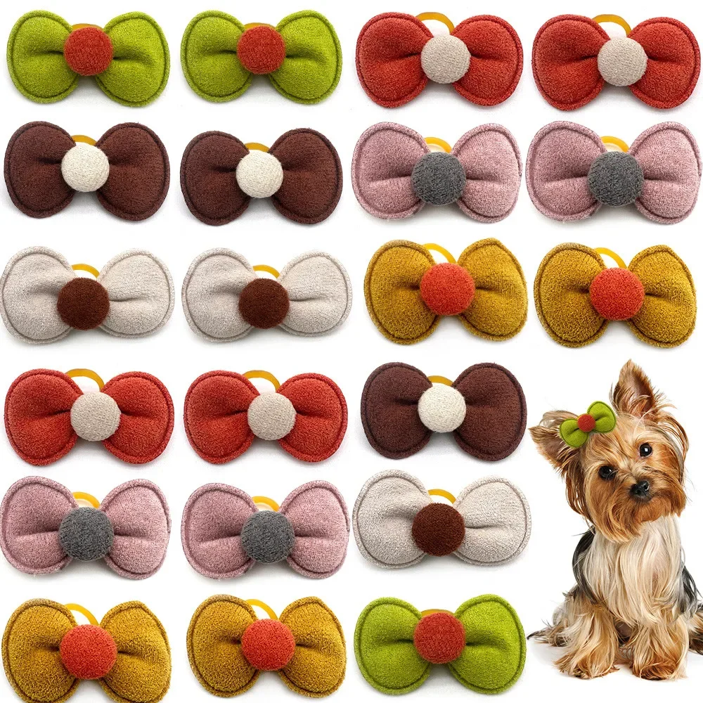 20pcs Small Dog Hair Bows Pet Dog Hair Accessories Bows Cat Bows with Rubber Bands for Small Dogs Yorkshire Hair Decorate 4