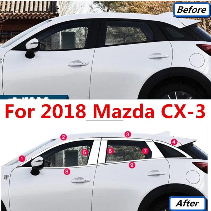 

High-quality Car styling stainless steel Strips Car Window Trim Decoration Accessories For 2018 Mazda CX-3