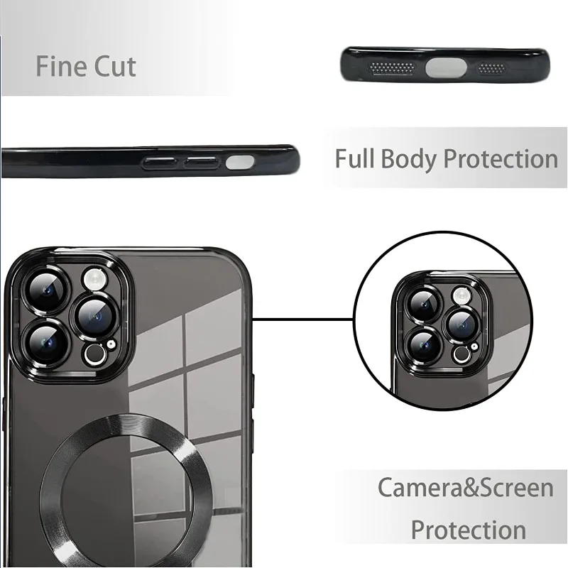 Desert Gold Wireless Charging Clear Case with Magnetic Electroplate Bumper Cover
