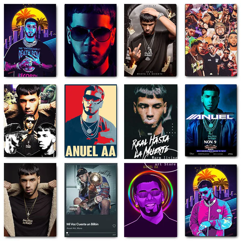 Hip Hop Rapper Anuel Aa Poster Canvas Painting Album Musicale Poster Coffee House Bar Room Wall Picture Home Decor Gift