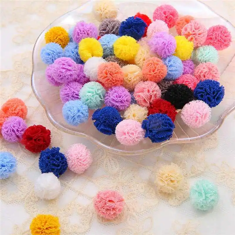 Pom poms craft supplies 15mm 20mm 25mm Korea lace ball DIY gauze elastic flower for hairpins jewelry making