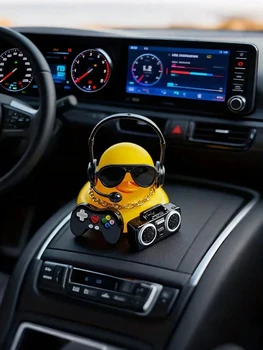 Decorazione per Console Centrale Auto a Forma di Paperella Gialla - Paperella Gialla Cool - Accessori per Interni Auto, Decorazione per Appassionati di Auto