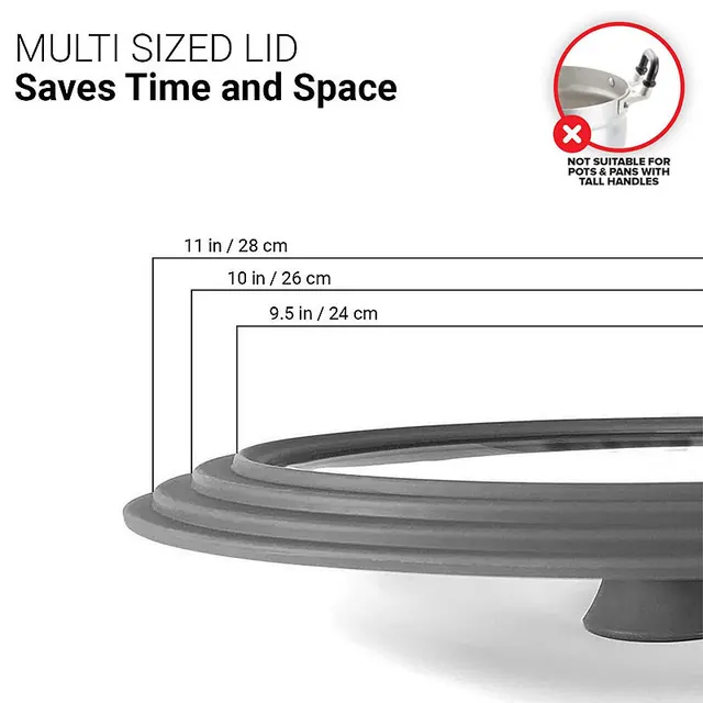 Coperchio Universale In Vetro Temperato Con Bordo In Silicone - Adatto Per Pentole Da 24, 26, 28 Cm - Resistente Al Calore - Foto 11