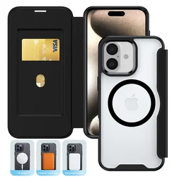 Premium Flip Slot Card Wallet Magnetic Phone Case - Matte Translucent Shockproof Cover - iPhone XS Max (Black)
