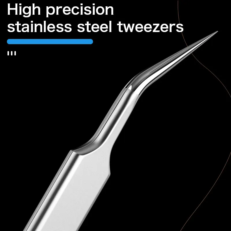 스테인레스 스틸 곡선 뾰족한 핀셋, 정전기 방지, 확장 클립, 두꺼워지고 미끄럼 방지 전자 전화 수리 도구