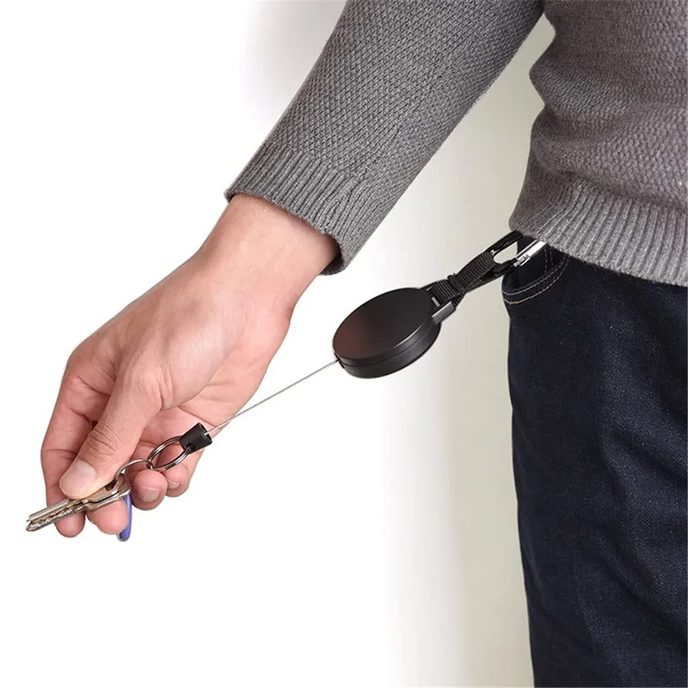 Steel Wire Cord Pull Key Ring Retractable keychain Portable Tactical Outdoor Key Ring Return Retractable Key Chain Cable