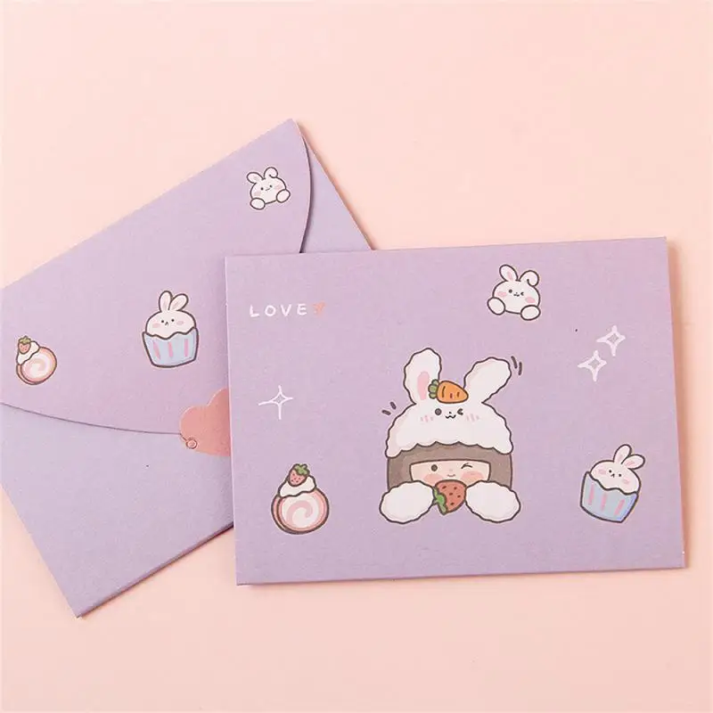 Cute Cartoon Birthday Card Blessing Thank Envelope Letter Paper Postcard Decor Gift Tanabata Birthday Girly Style Bear Rabbit