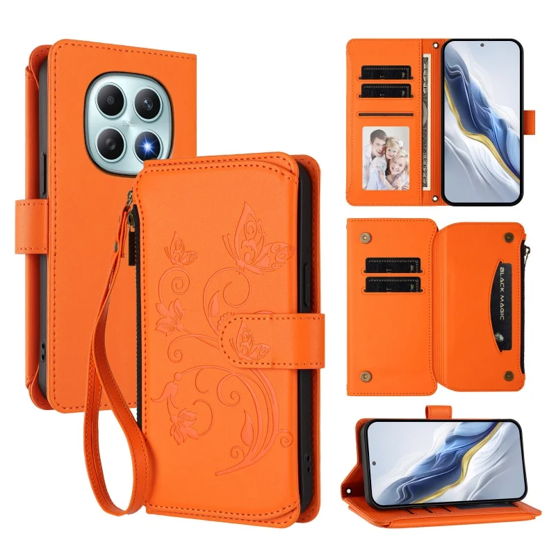 Luxury Leather Phone Wallet Case with Wrist Strap and Card Holder