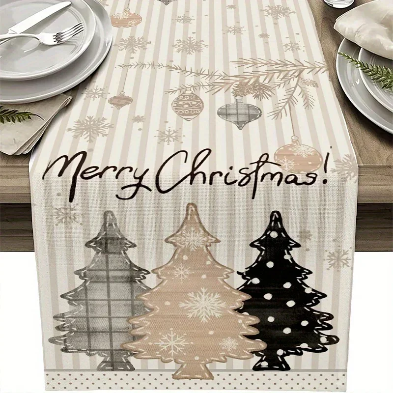 Popular Christmas Tree Snowflake Printed Table Flag Tablecloth Restaurant Home Fabric Decoration Suitable for Christmas