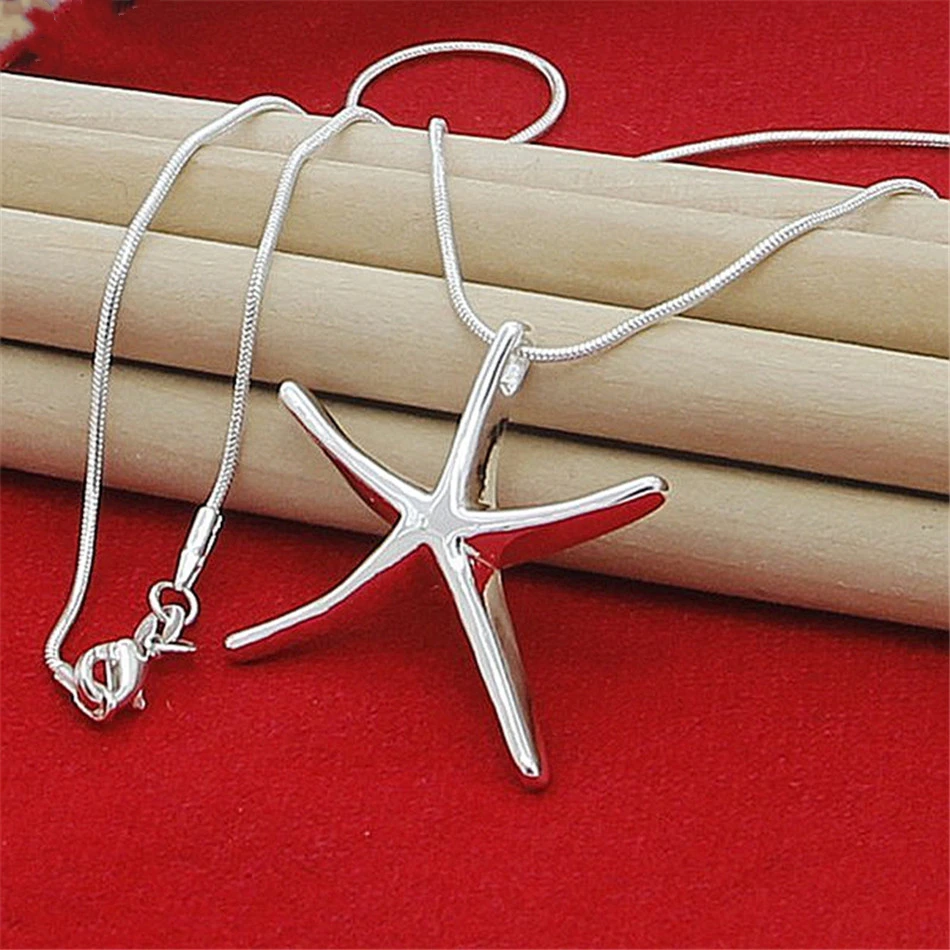 

wholesale 40-75cm 925 Sterling silver Charms necklace Star Starfish jewelry fashion cute chain women lady wedding
