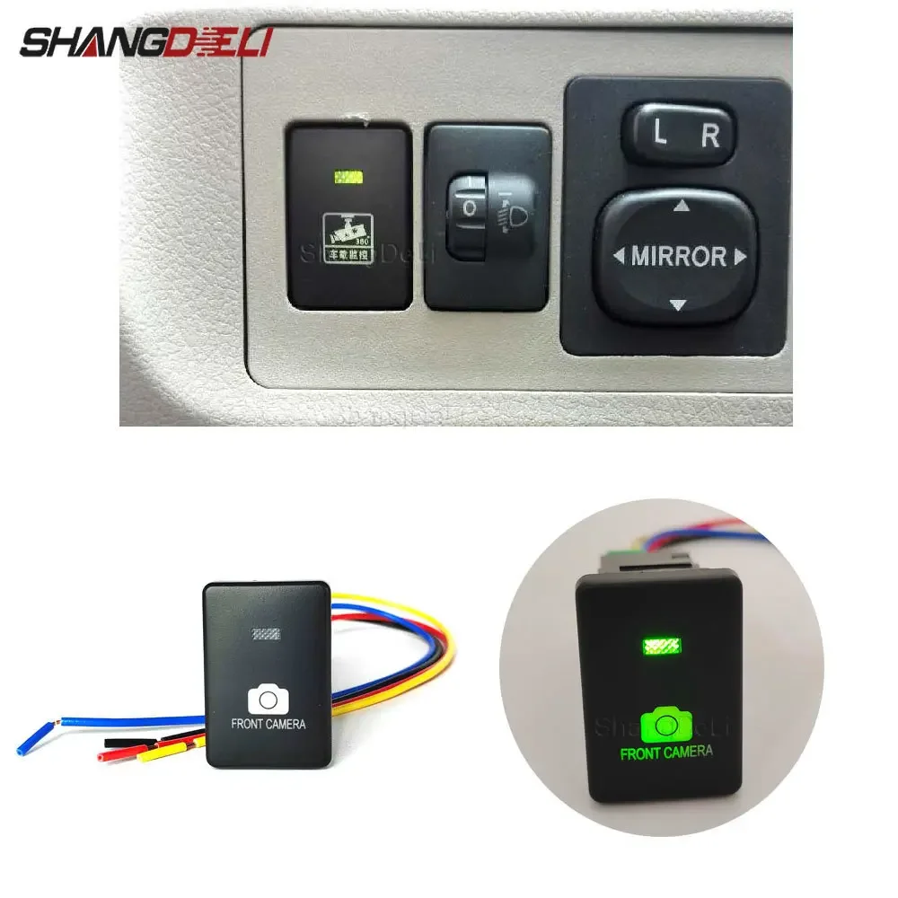 GreenLEDLightFrontCameraSwitchPushButtonwithWireForToyota