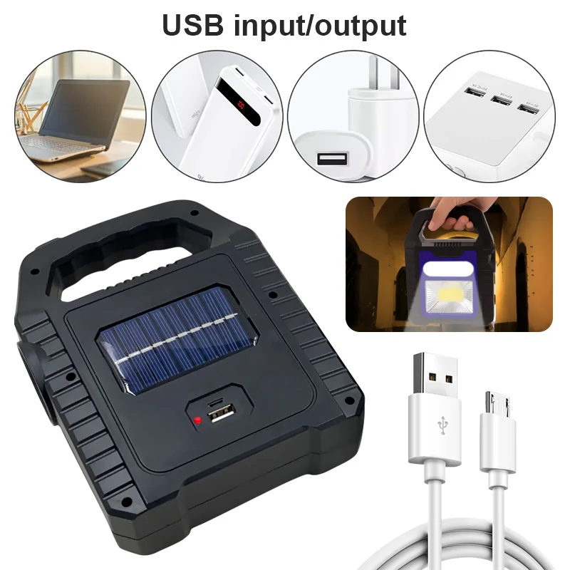 ZK20 Portable Solar Lantern COB LED Work Lamp Waterproof Emergency Spotlight USB Rechargeable Handlamp Outdoor Hiking Camping