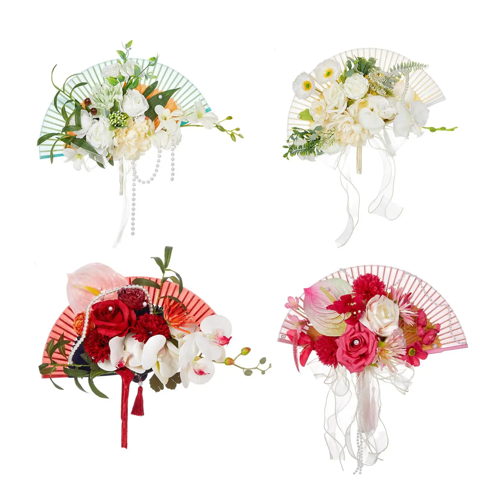 Wedding Bridal Bouquet Bridesmaid Bouquet Decorative Fan Tossing Bouquet Wedding Fan for Valentine`s Day Home Bridal Shower