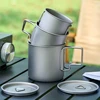 Camping Ultralight Titanium Cup Portable Water Cup with Lid Foldable Handle Titanium Cup Outdoor Cooking Picnic Cutlery 6