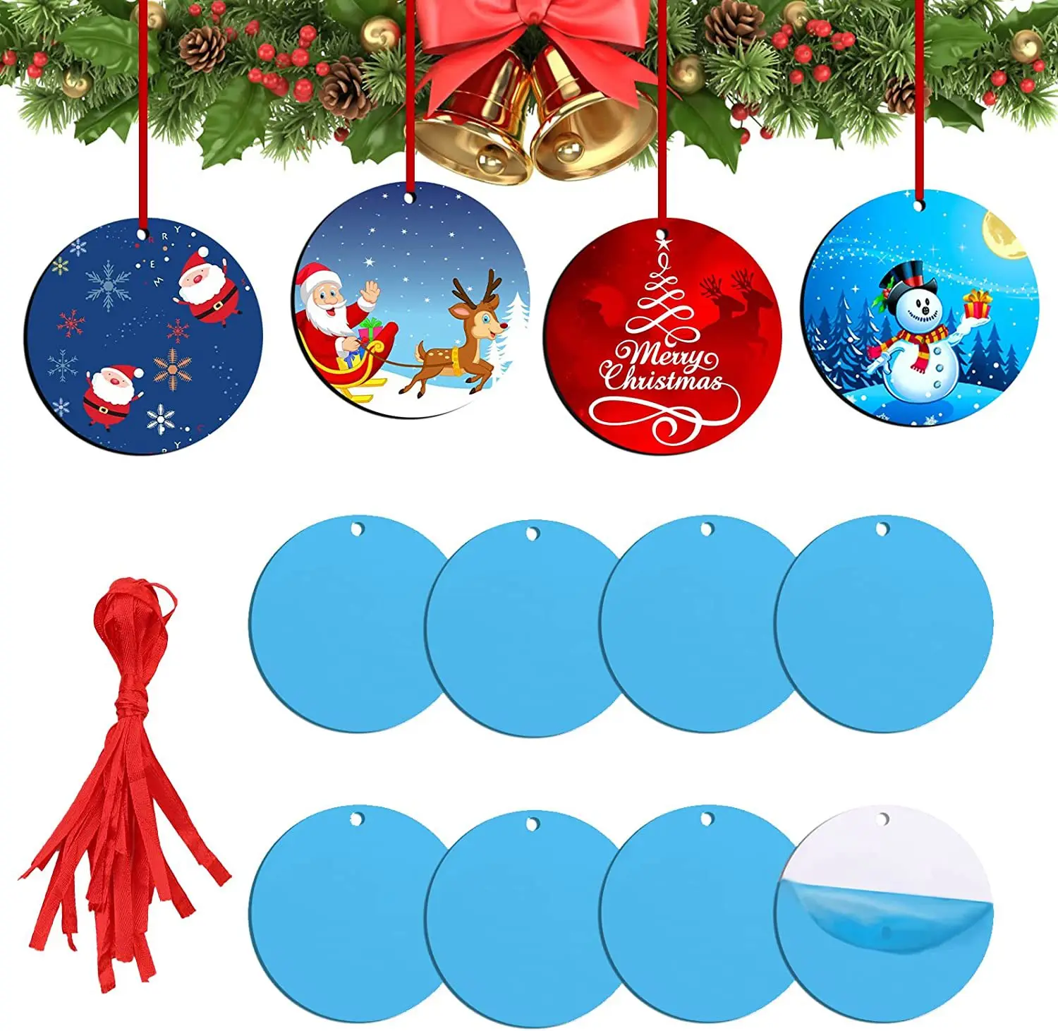 

26/12PCS Blank Round Sublimation White Pendant Disc Ornament Unfinished Personalized DIY for Christmas Trees Home Decors Crafts