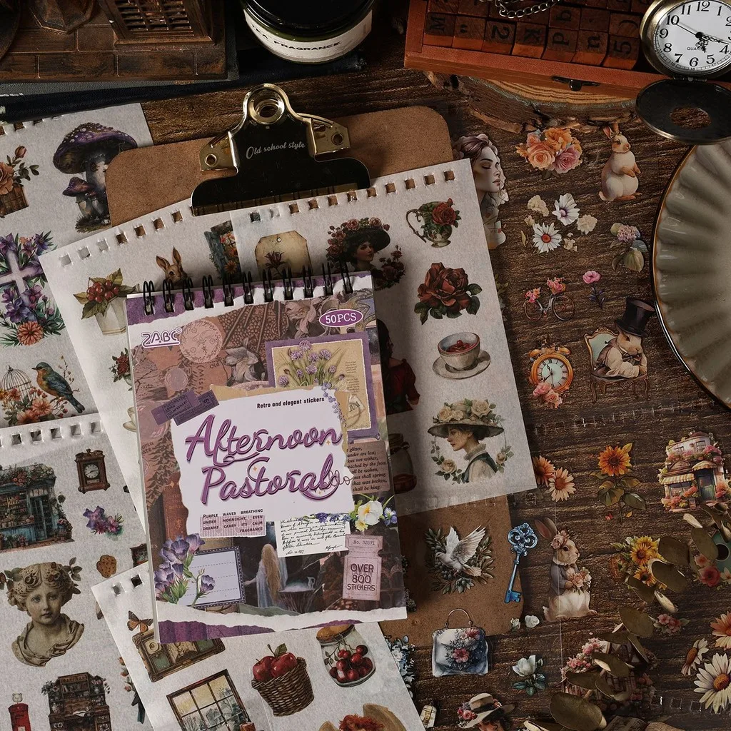 Libro Adesivi Per Scrapbooking A Tema Caffè, 54 Fogli In PET E Washi, Vintage, Per Diario E Junk Journal - 4