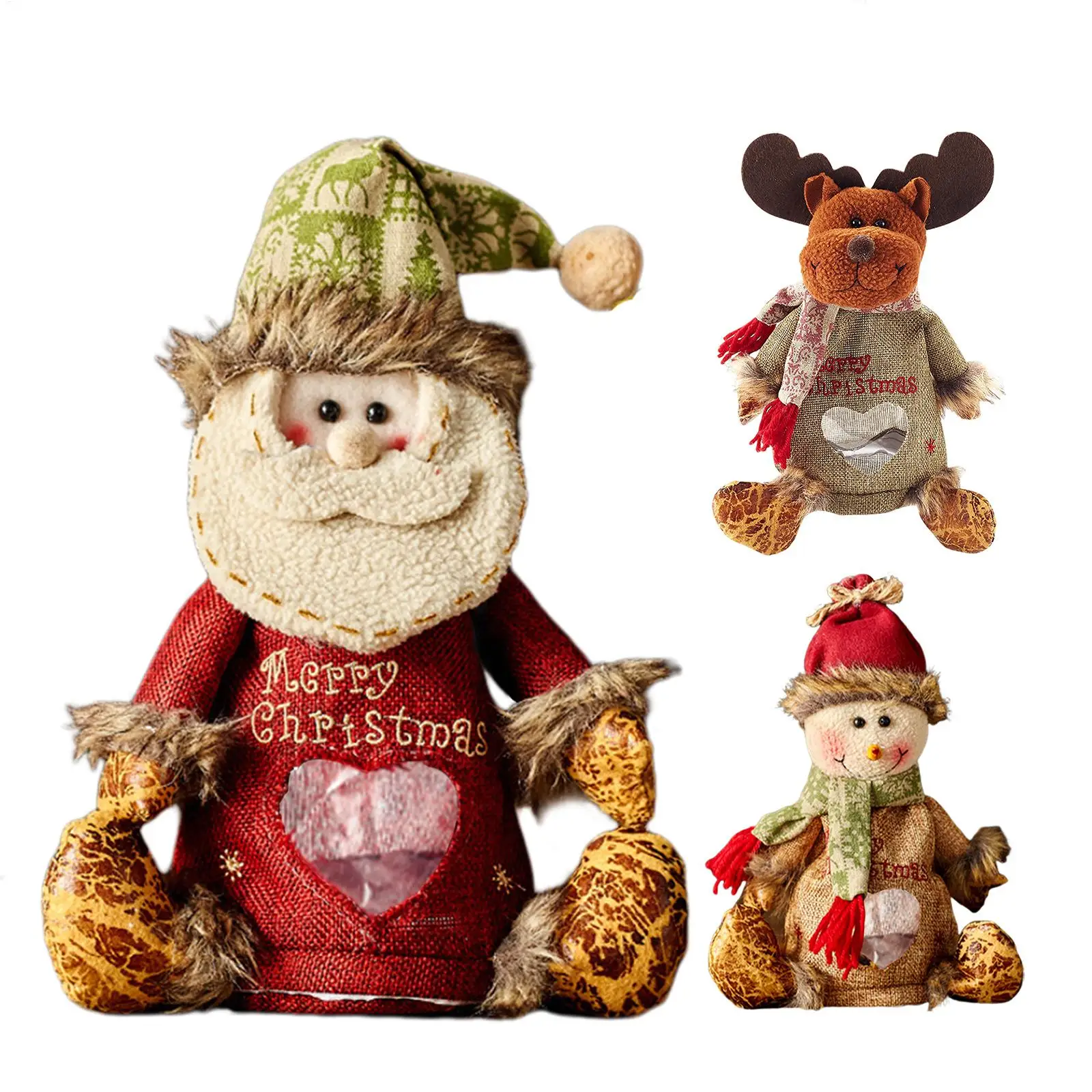 Weihnachten Puppe Stoff Geschenk Taschen Wiederverwendbare Leckerli Aufbewahrungstasche für Süßigkeiten Party Gefälligkeiten Äpfel Schneemann Weihnachtsmann Urlaub Party Dekor – Detail 1
