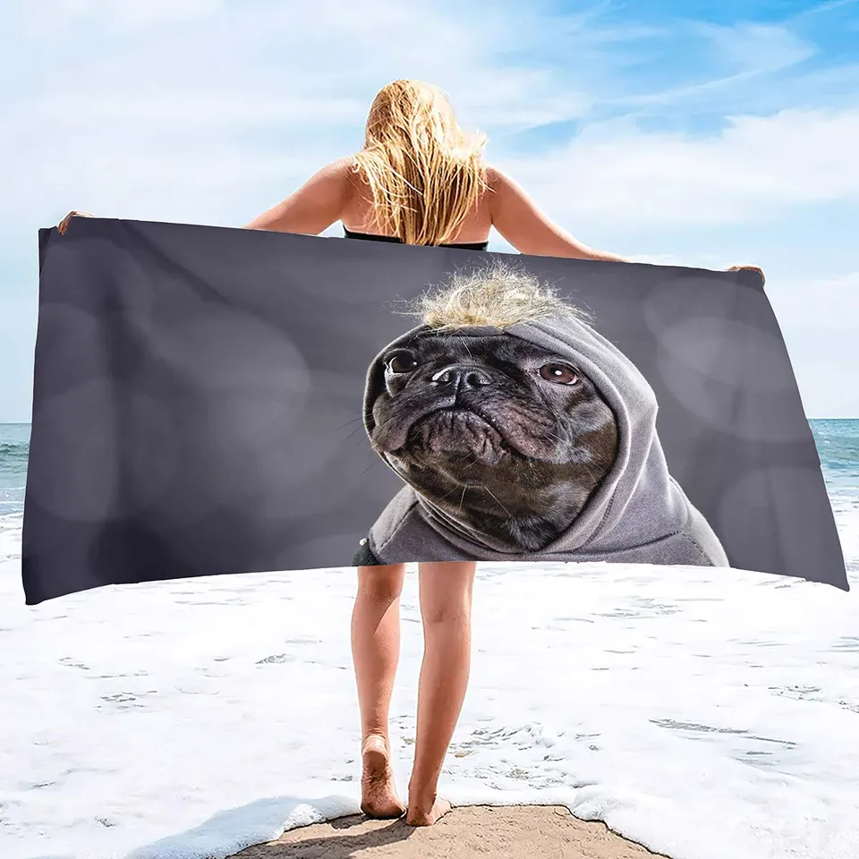 Pug Dog Design Beach Towel – Sand-Free, Quick-Dry & Super Absorbent – 52” X 32”