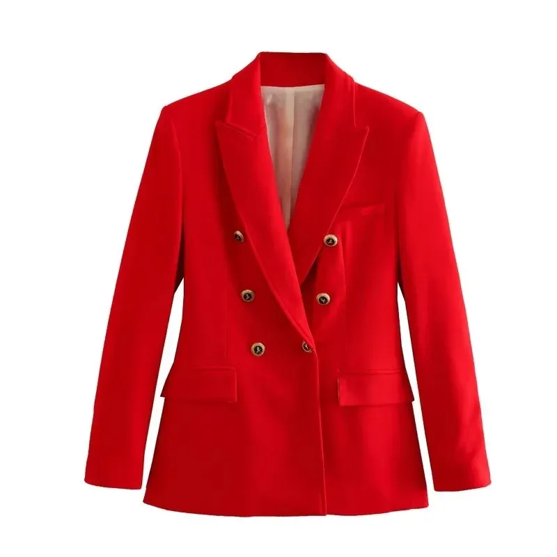 2023 Spring Autumn New Women Temperament Slim Mid-Length Suit Coat Fashion Double-breasted Solid Color Casual Versatile Outwear