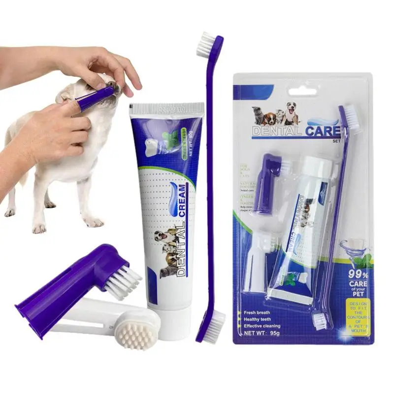 

Dog Tooth Brushing Kit Fingerbrush Toothpaste Set Pet Store Hospital Shelter Teeth Care Kit For Fresh Breath For Puppies Kitens