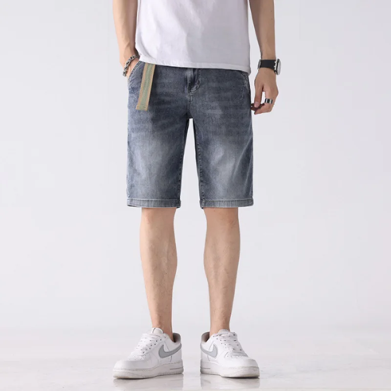 Denim Shorts Men's Summer Thin Loose Casual Cropped Pants Fashion Embroidered Printed Washed Stretch Soft Middle Pants
