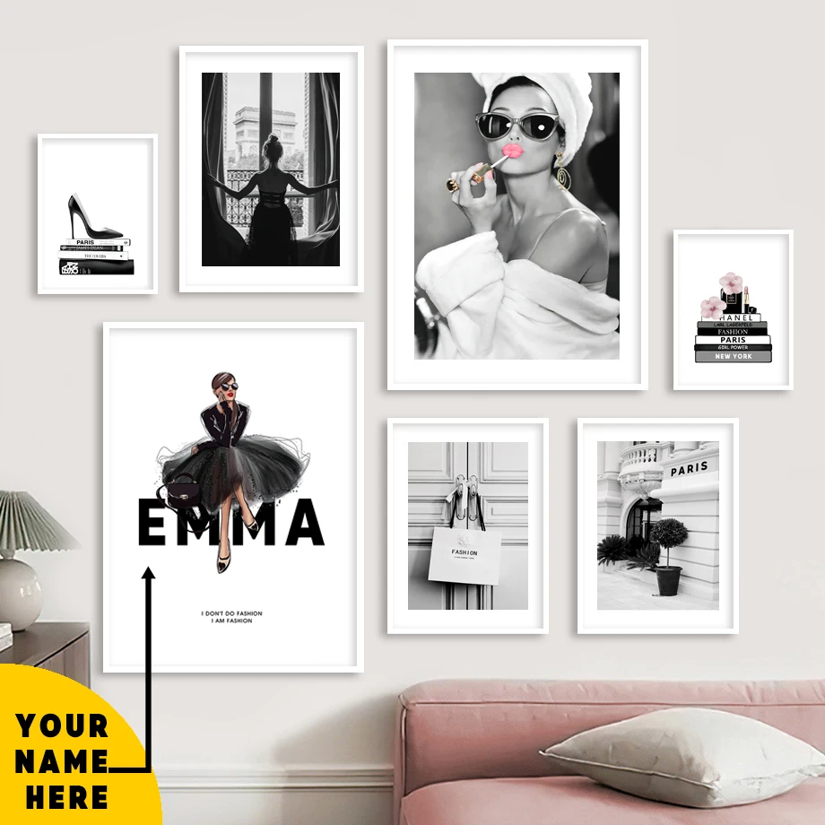 Picture Poster Perfume Women Black White Luxury Decorative Book Home Decoration Custom Name Prints Canvas Painting Wall Art Room