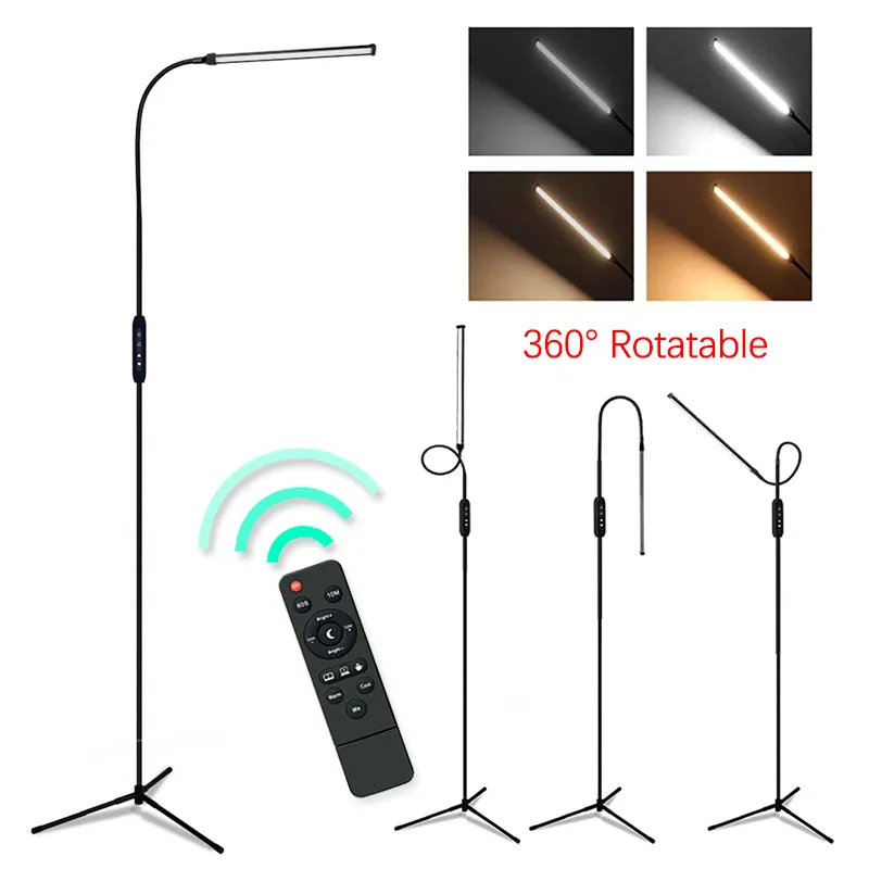 

LED Floor Lamp with Remote Standing Gooseneck Dimmer 360 Rotating Flexible Night Light for Beauty Eyelash Extensions Facial