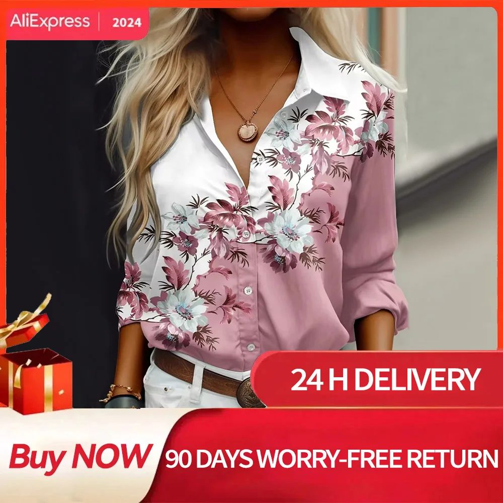Hadley | Pink Spring Floral Repeat Pattern Printed Women's Casual  Shirt main image 1