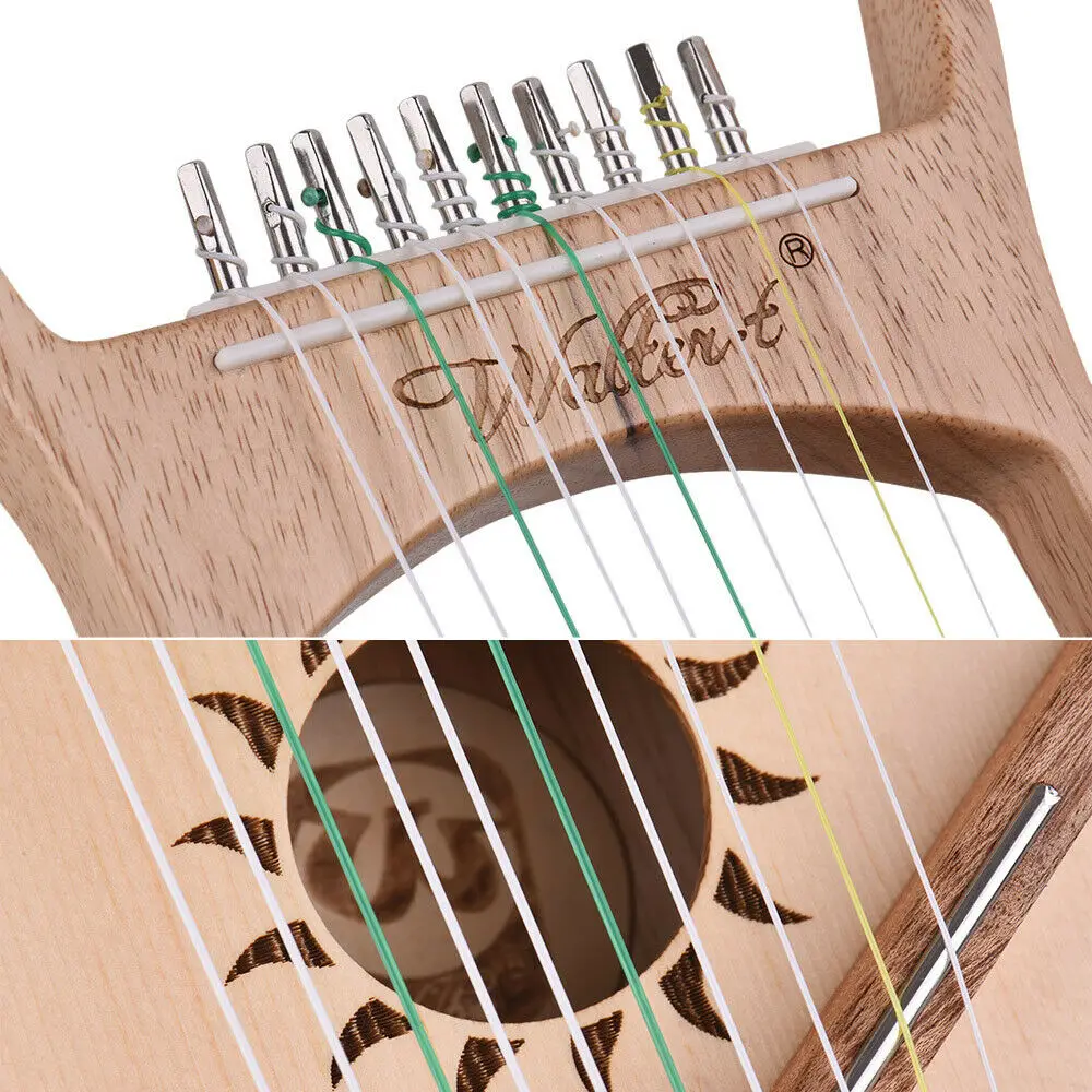 Walter.t Wh02 10 Strings Wooden Spruce Rubber Handheld Lyre Harp Musical Instrument Wooden Lyre Harp with Tuning Tool
