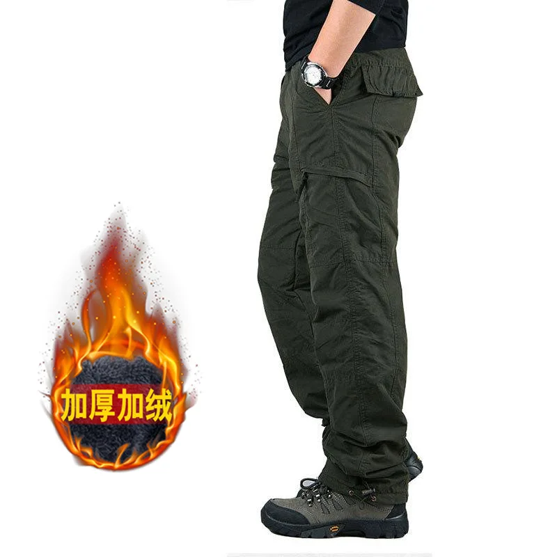 Winter Pants Men Double Layer Fleece Cargo Pants Waterproof Thicken Warm Baggy Work Long Trousers Man Tactical Pants Clothing 4
