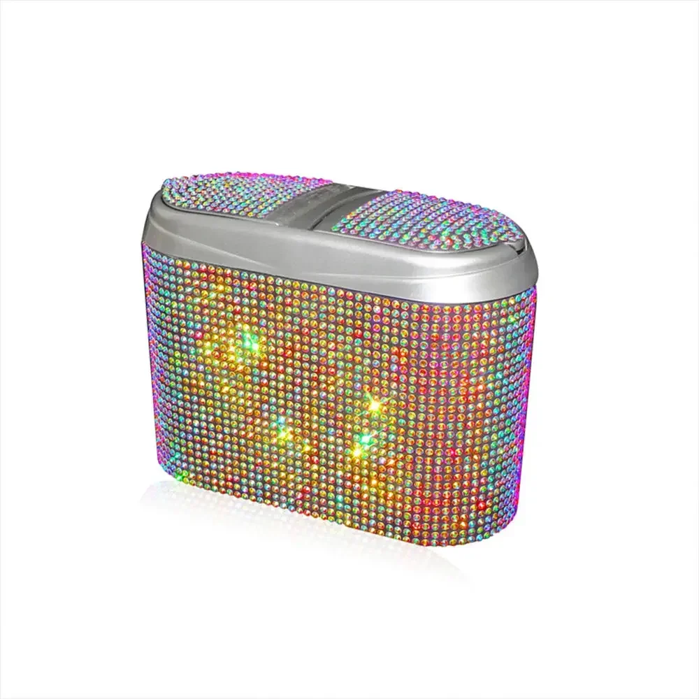 Crystal Mini Car Trash Can Bin with Lid Crystal Bling Hanging Auto Trash Bag Can Auto Garbage Waterproof Bling Car Accessories