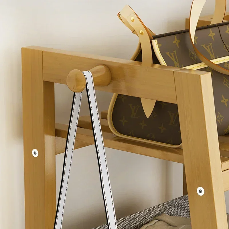 Minimalist Floor Standing Clothes Rack Stand Wardrobe Bamboo Clothes Rack Bedroom Glamm Modern Perchero Pared Home Eccessories