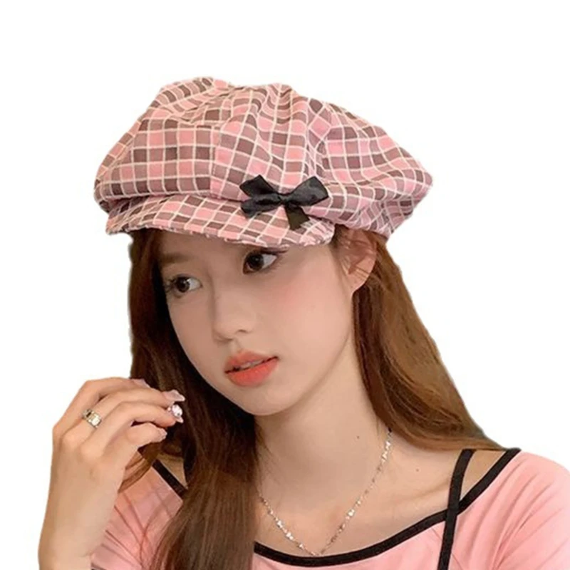 

Lovely Pink Lattice Berets Hat for Girls Woman Painter Hat for Party Photography