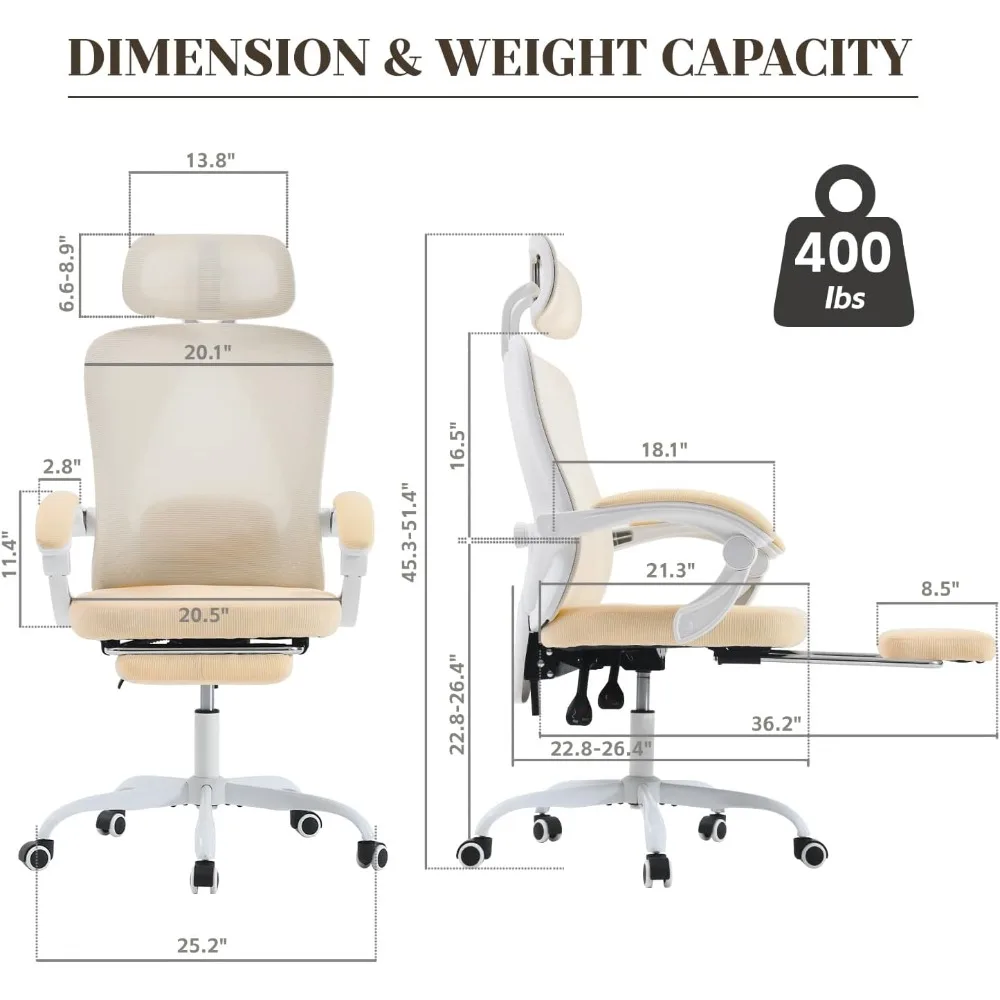 Ergonomic Office Chair, Adjustable Lumbar Support, Retractable Footrest, Breathable Mesh Back Gaming, Offices Chairs 2