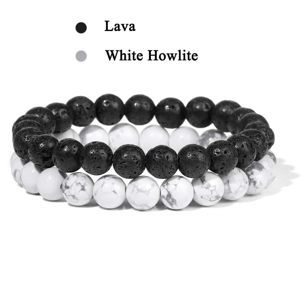 SKYBeads Bracciale Elastico In Howlite Naturale 8 Mm Con Ciondolo Croce - Unisex, Bianco, Lunghezza 19 Cm - 2