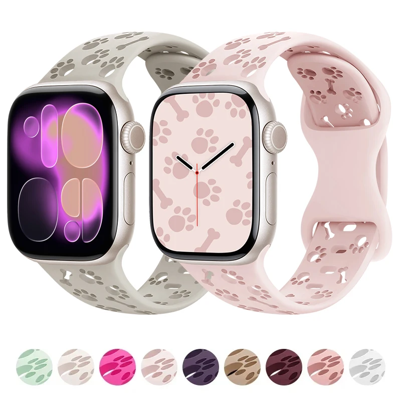 สายรัดข้อมือซิลิโคนลายอุ้งเท้าสุนัขสำหรับ Apple Watch